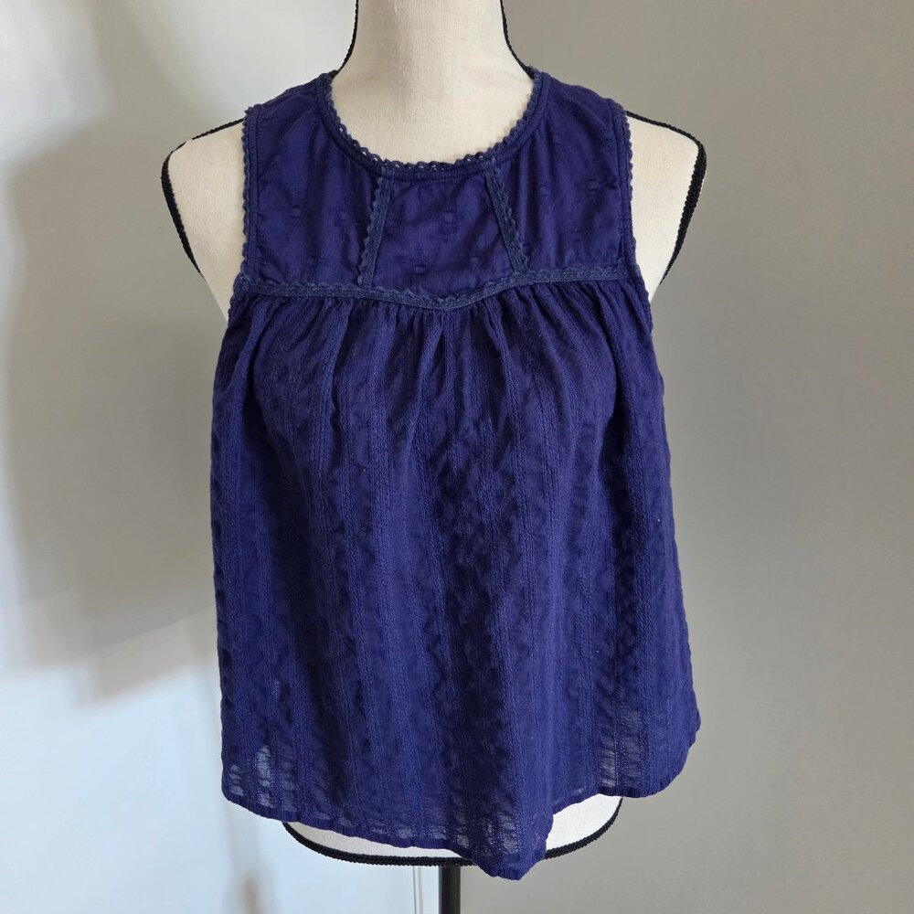 Roxy Tank Top Juniors Medium Navy Blue Sleeveless Shirt Flowy Puckered Womens